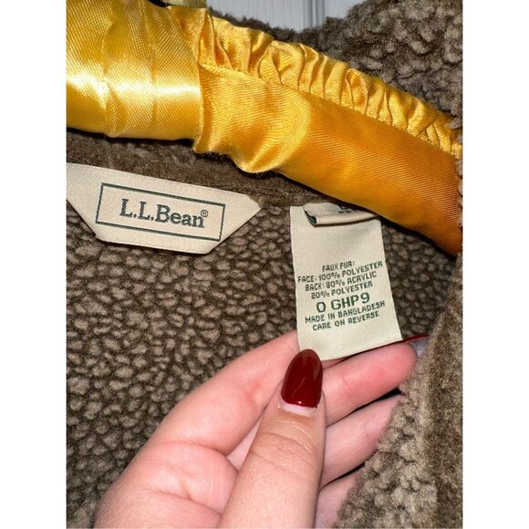 Size L Vintage 90s L.L.Bean Faux Suede Shearing Sherpa Lined Fleece Brown Coat - Picture 7 of 7